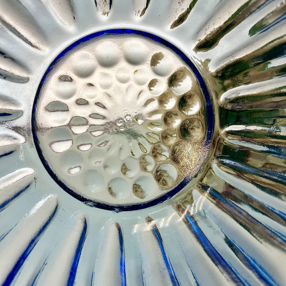 Ваза/салатник/конфетница, з-д Салаватстекло, голубое цветное стекло в прессе, винтаж, СССР. Картинка 4